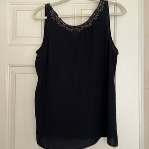 Loft Black Sleeveless Top with Embellished Neckline